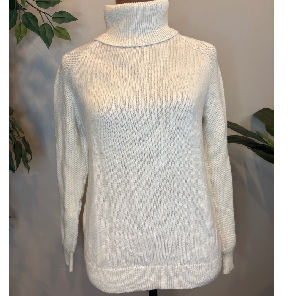 LOFT Cream‎ White Knit Turtleneck Sweater Raglan Sleeve Casual Cozy XS